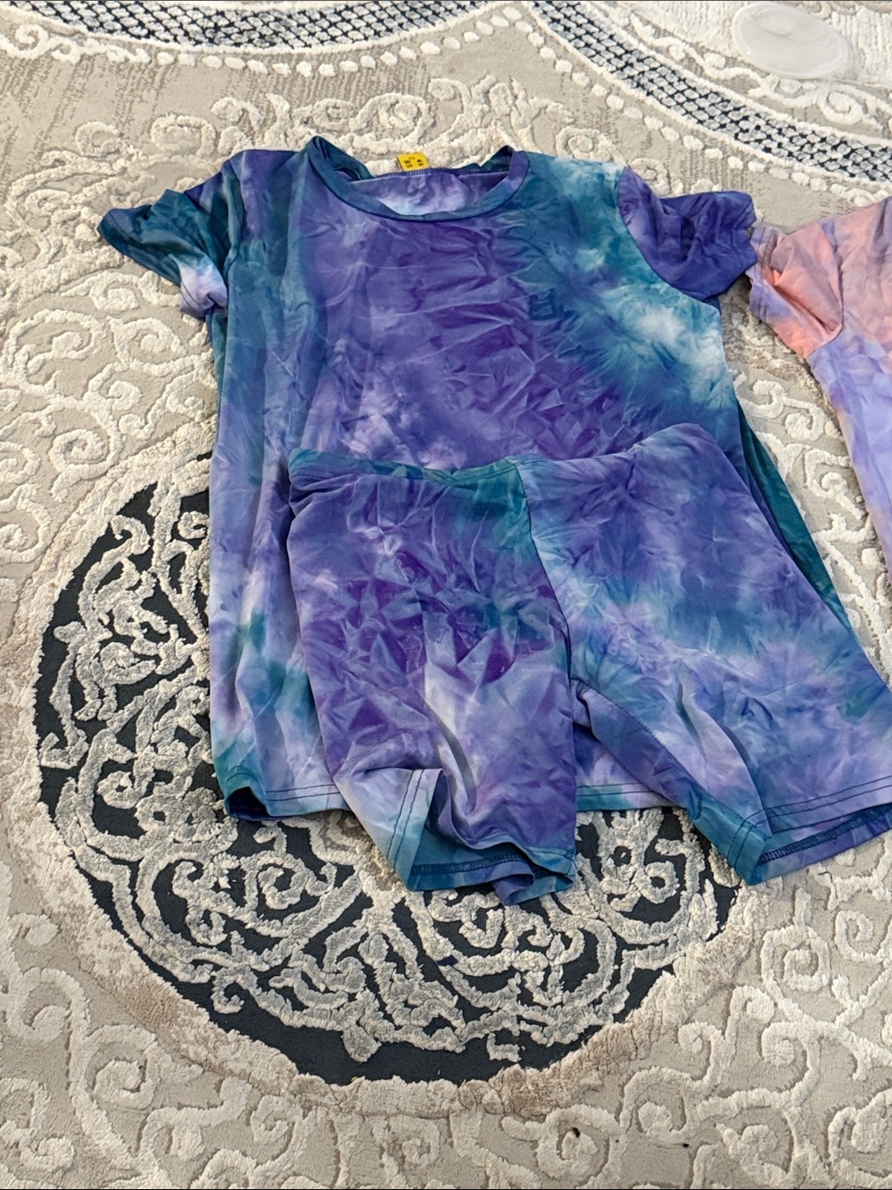 Women’s ' Purple Blue Tie-Dye Short Sleeve Top & Shorts Set